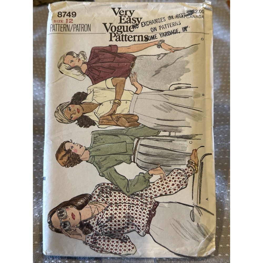 VINTAGE VOGUE LADIES FRONT BUTTON BLOUSE Short & Long PATTERN 7008 SIZE 12 UNCUT